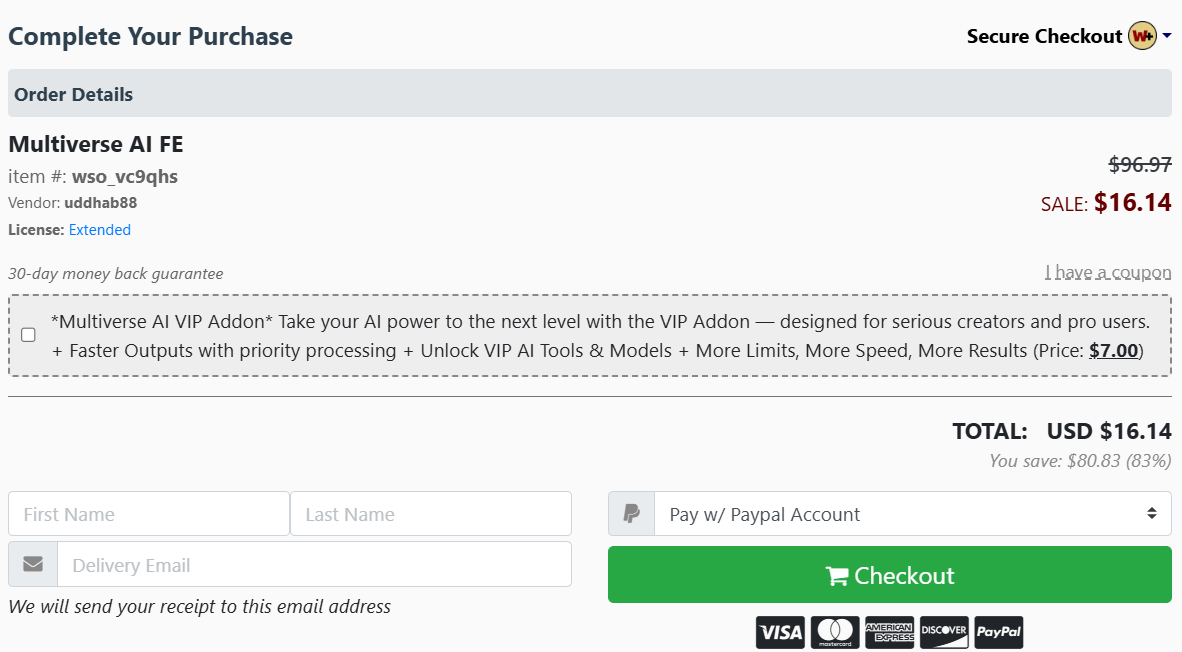 Multiverse AI-checkout-page